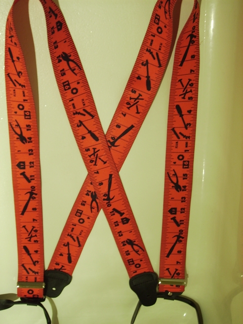 BUTTON-ON TAPE MEASURE Suspenders 2 inches wide and 48 inches long. Red with Black. UA120N48TMRE